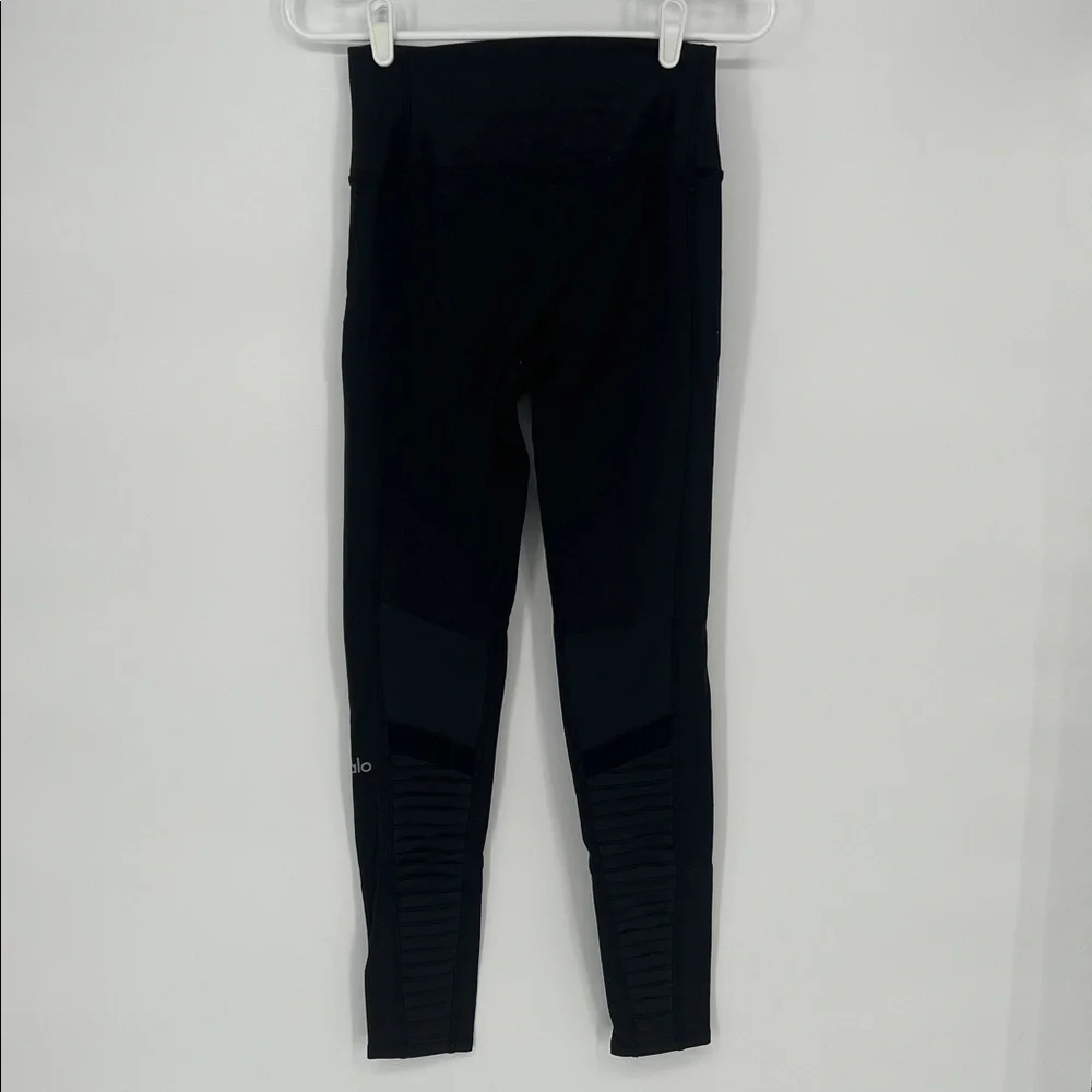 Alo Yoga High Waisted Moto Leggings Black SizeSmall Faux Leather Mesh Panels